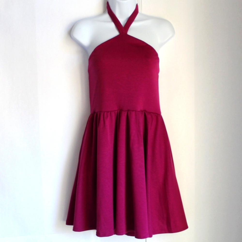 REBDOLLS Fuschia Halter Mini Skater Dress Large NWT